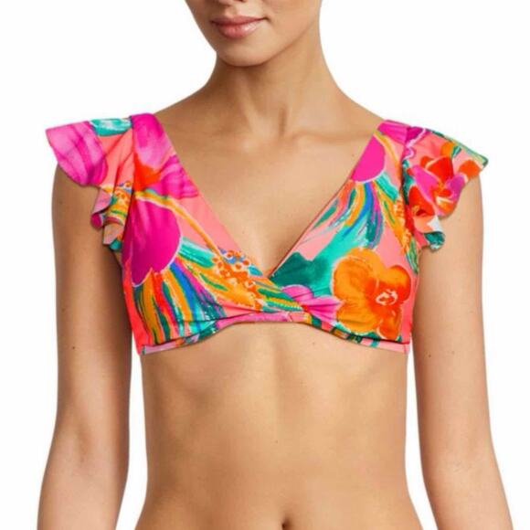 LA BLANCA Isla Floral Ruffle Bikini Top Size US 10 - Picture 1 of 7